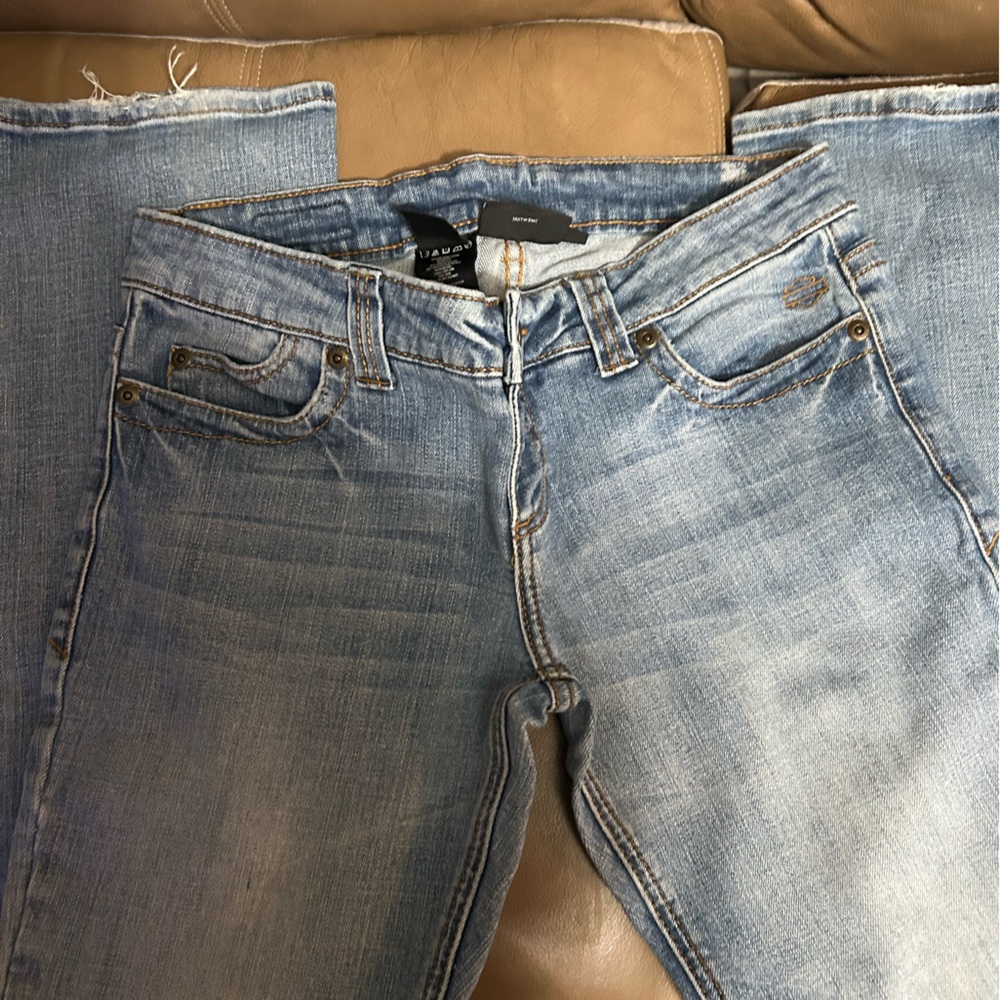 Women's Harley Davidson jeans size 10 have alittle wear on bottom frayed edge